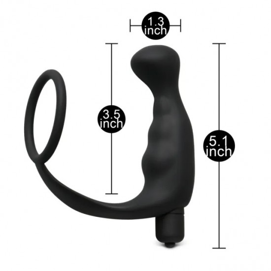 Black Silicone Anal Plug Vibrator with Cock Ring Black Silicone Anal Plug Vibrator with Cock Ring