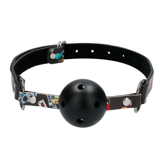 Ouch Breathable Ball Gag With Printed Leather Straps Ouch Breathable Ball Gag With Printed Leather Straps