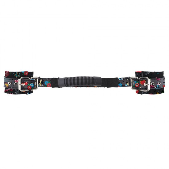 Ouch Old School Tattoo Printed Hand Cuffs With Handle Ouch Old School Tattoo Printed Hand Cuffs With Handle